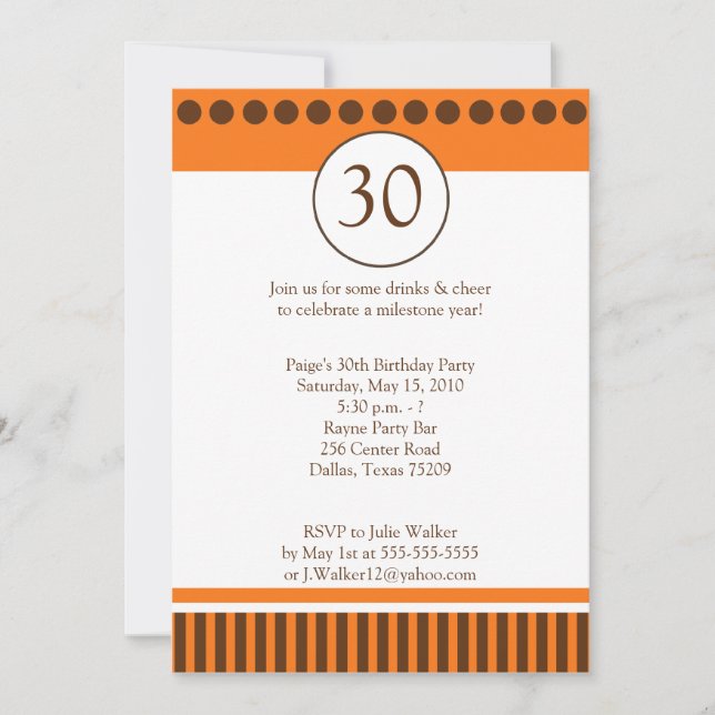 Modern Orange & Brown 5x7 Birthday Invitation (Front)