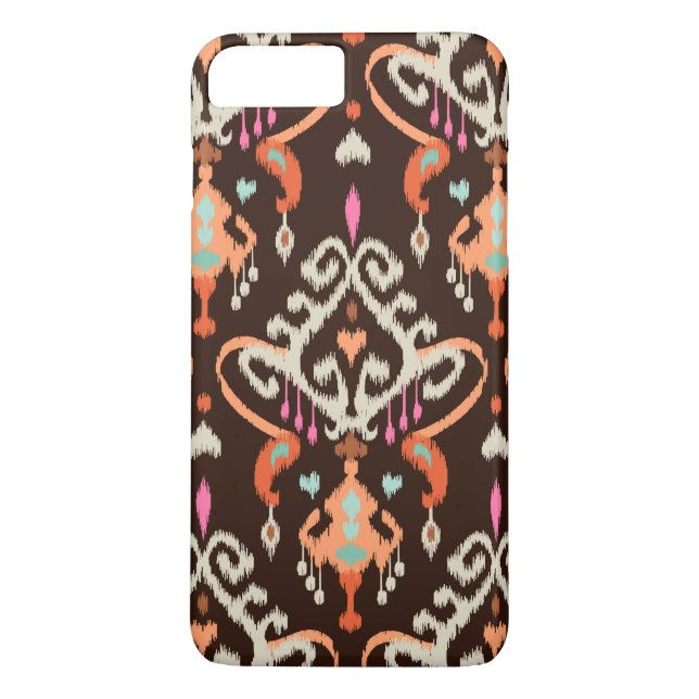 Modern orange brown girly ikat tribal pattern Case-Mate iPhone case (Back)