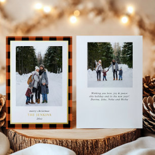 Modern Orange Buffalo Plaid Christmas Two Photos