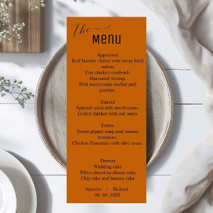 Modern orange burnt  minimalist wedding menu,  menu