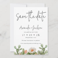 Modern Orange Cactus Wedding Save The Date Card