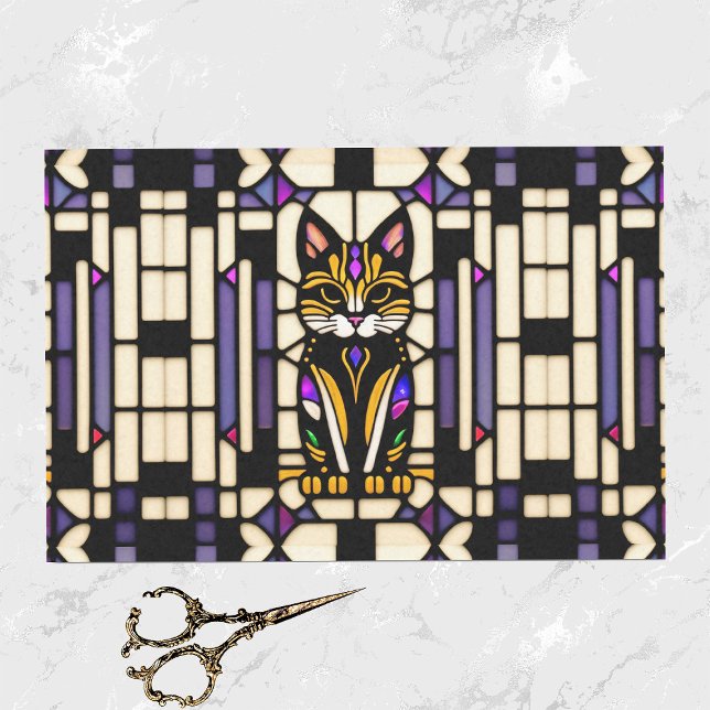 Modern Orange Cat Stained Glass Illustration Tissue Paper (Creator Uploaded)