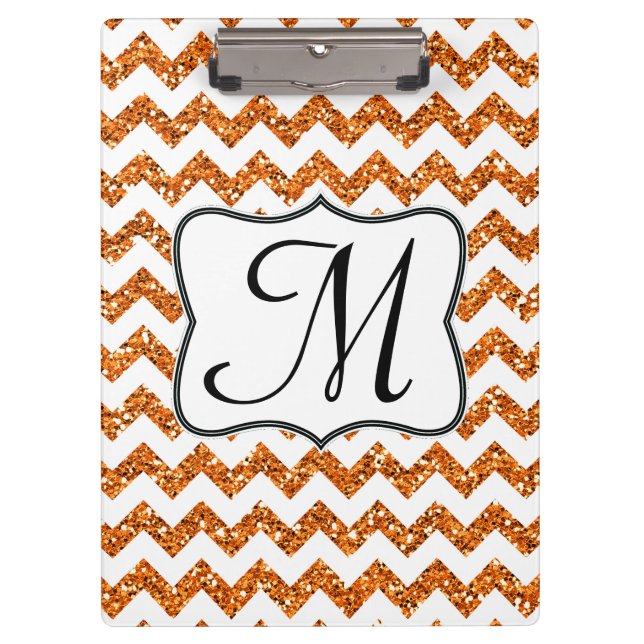 Modern Orange Chevron Monogram Initial Clip Board (Front)