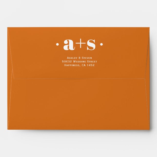 Modern orange colour and initials wedding envelope (Back (Top Flap))