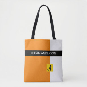 Modern Orange Colour Blocked Monogrammed Tote Bag