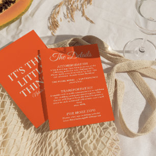 Modern Orange colourful Funky Retro Wedding Detail Enclosure Card