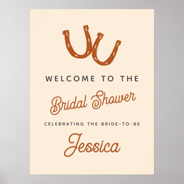 Modern Orange Cowgirl Horseshoe Bridal Shower Poster (Front)