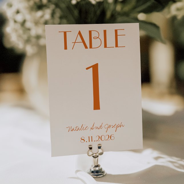 Modern Orange Cream Whimsical Wedding Table Number (Creator Uploaded)