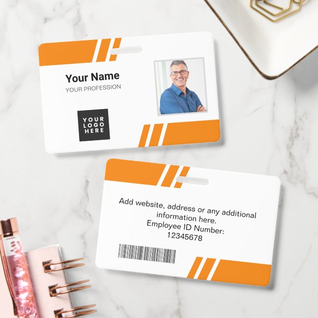 Modern Orange Custom Employee ID Badge (Office)