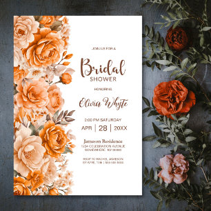 Modern Orange Floral Bridal Shower Invitation