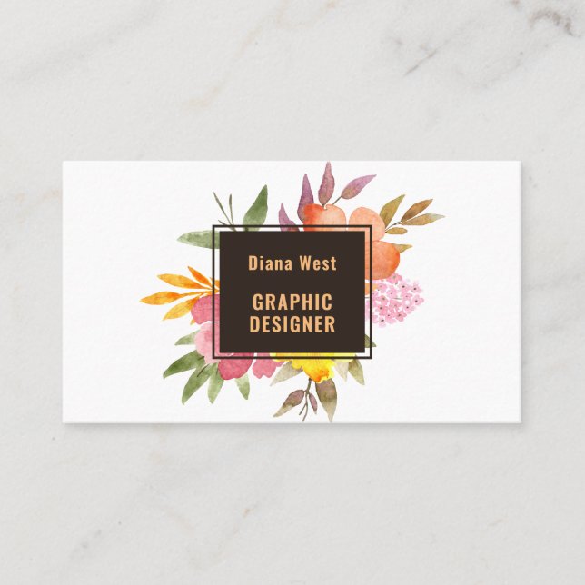 Modern Orange Floral Business Card (Front)