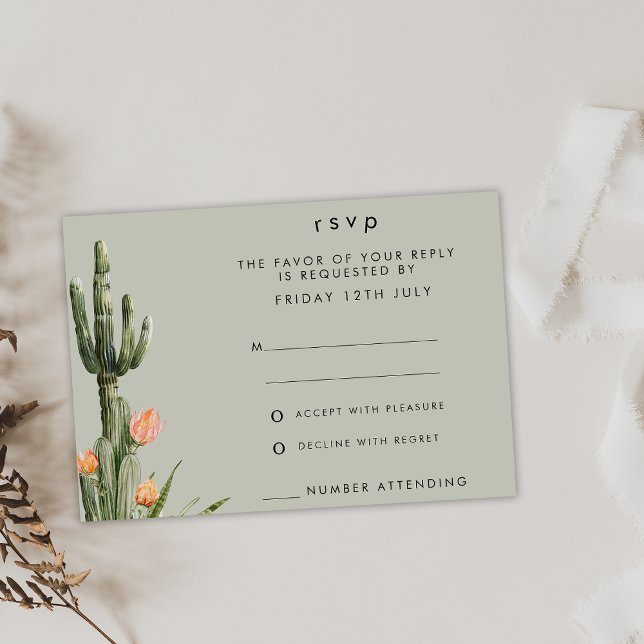 Modern Orange Floral Cactus Wedding RSVP Card (Modern cactus Themed RSVP Wedding Card, Wedding Enclosure Card RSVP Cactus Themed, Succulent RSVP)