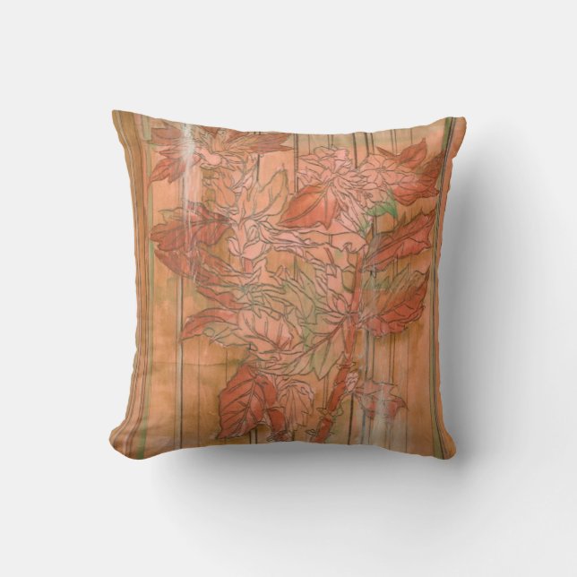 Modern Orange Floral Print on Stripped Background Cushion (Front)