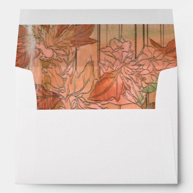 Modern Orange Floral Print on Stripped Background Envelopes (Back (Bottom))