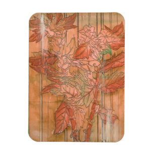 Modern Orange Floral Print on Stripped Background Magnet
