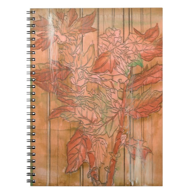 Modern Orange Floral Print on Stripped Background Spiral Notebook (Front)