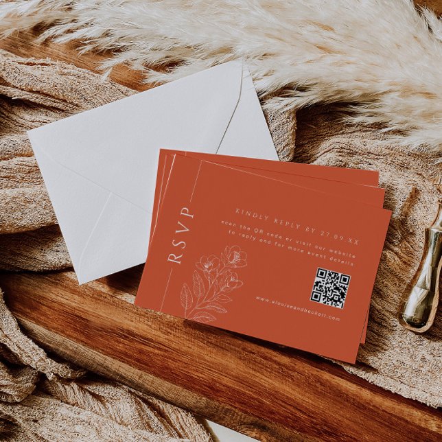 Modern Orange Floral Reply Card With QR Code (Creator Uploaded)