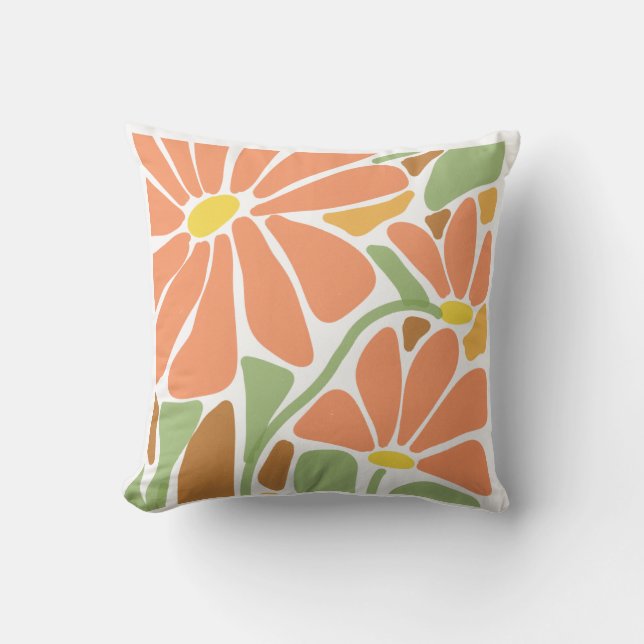 Modern Orange Floral Throw Pillow | Bold Botanical (Front)