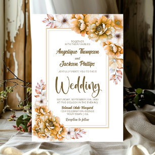 Modern Orange Floral Wedding Invitation