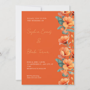 Modern Orange Flowers Fall Orange Wedding Invitation