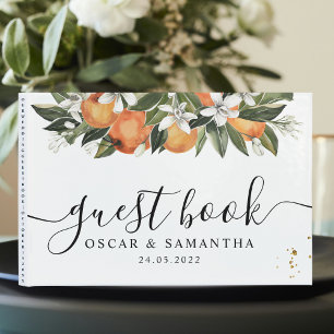 Modern Orange & Flowers Watercolor Guest Book