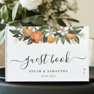 Modern Orange & Flowers Watercolor Guest Book