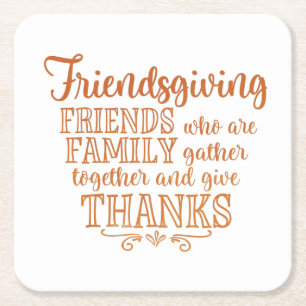 Modern Orange Friendsgiving Square Paper Coaster