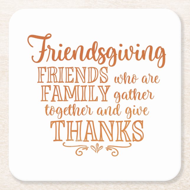 Modern Orange Friendsgiving Square Paper Coaster (Front)