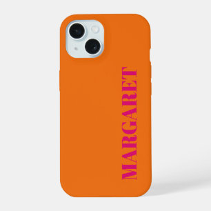 Modern orange fuchsia monogram name Phone Case