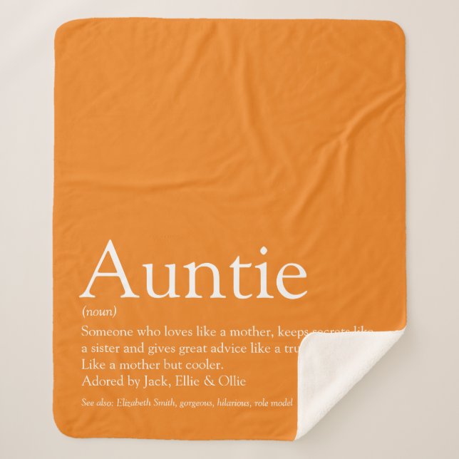 Modern Orange Fun Cool Aunt Auntie Definition Sherpa Blanket (Front)