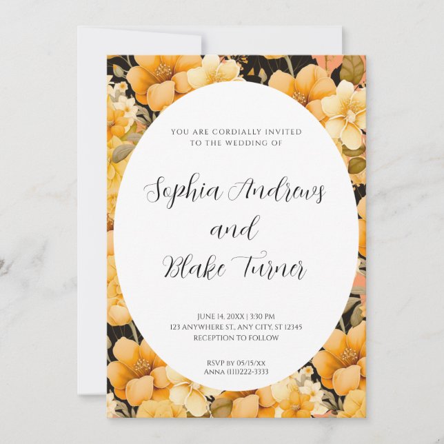 Modern Orange Garden Floral Framed Wedding Invitation (Front)