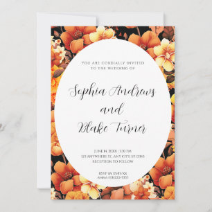 Modern Orange Garden Floral Framed Wedding Invitation