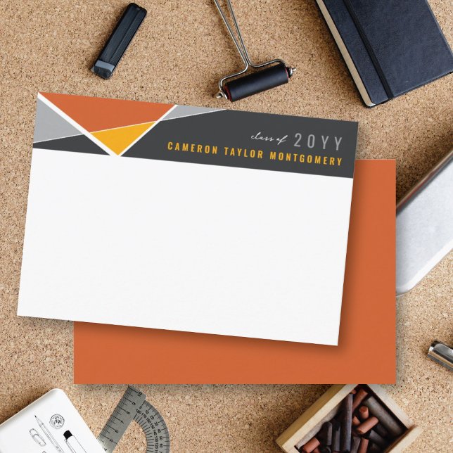 Modern Orange Geometric Block Graduation Note Card (Creator Uploaded)