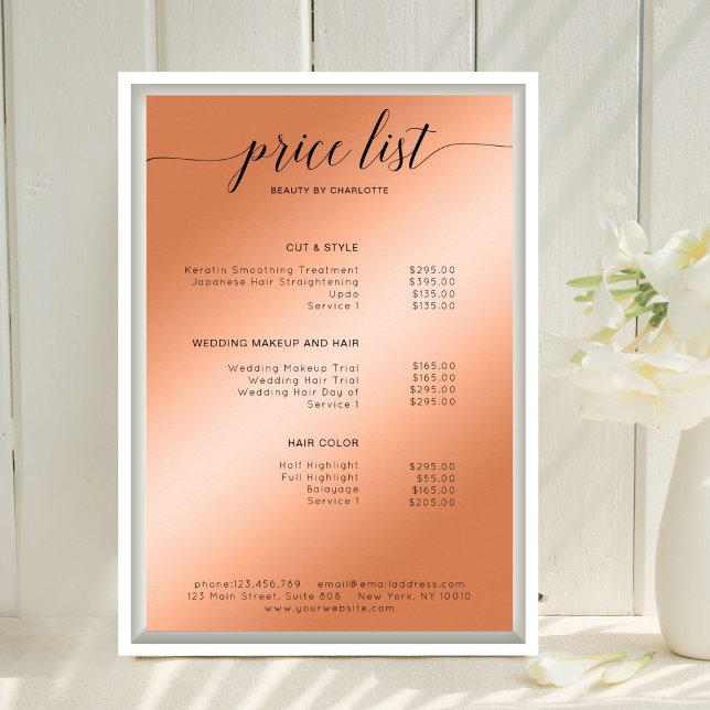 Modern Orange-Go (Imitate) Salon Price List Poster (Modern Orange-Gold (Imitate) Salon Price List Poster Template. Print & Download Available.)