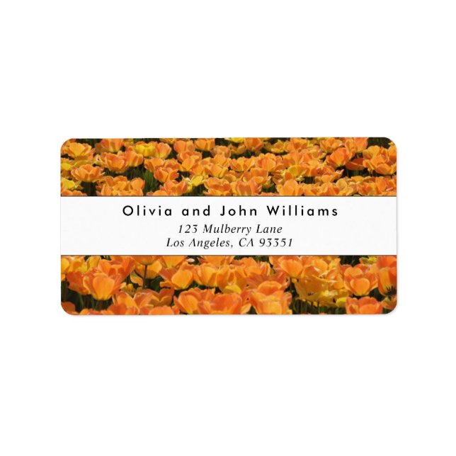 Modern Orange Gold Tulips Return Address Labels (Front)