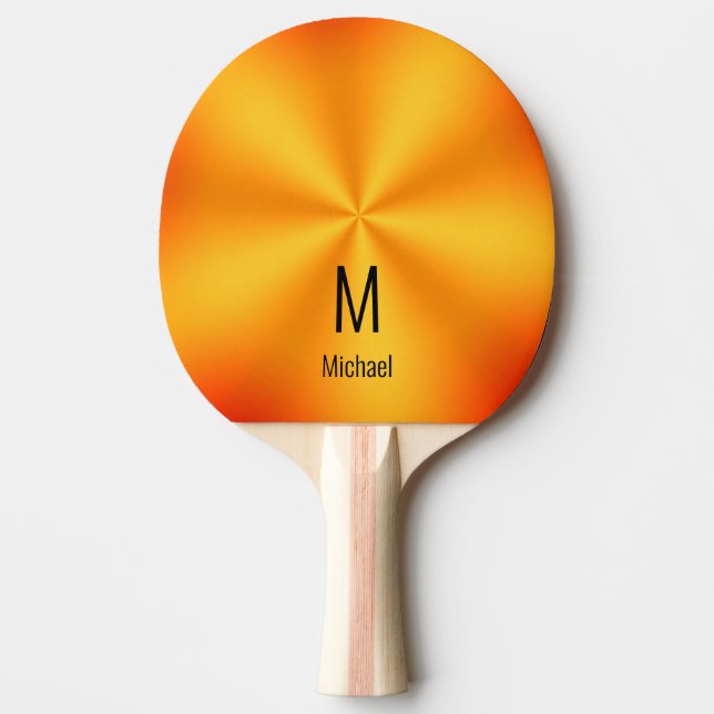 Modern Orange Gradient Name & Monogram Ping Pong Paddle (Front)
