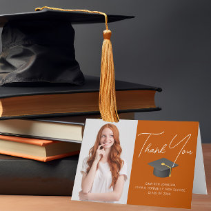 Modern Orange Graduate Photo Custom Graduation Thank You Card