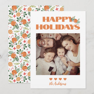 Modern Orange Green Citrus Christmas Family Photo  Holiday Card