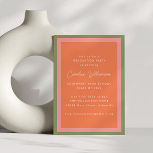 Modern Orange Green Pink Graduation Party Invitation