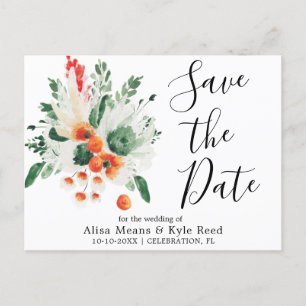 Modern Orange Greenery Wildflowers Floral Announcement Postcard