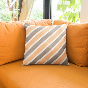 Modern Orange Grey Diagonal Stripes Polyester Cushion