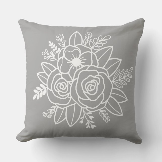 Modern orange & grey Housewarming white flowers Cushion (Front)