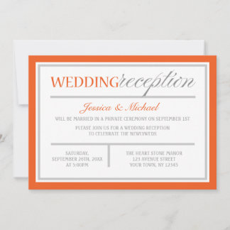 Modern Orange & Grey Wedding Reception Invitations