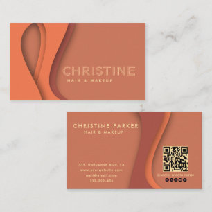 Modern orange hair & beauty Qr code Business Card