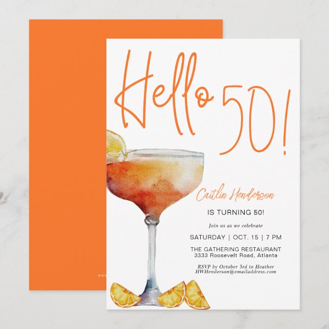 Modern Orange Hello 50th Birthday Invitation (Front/Back)