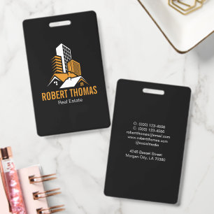 Modern Orange House Roof Logo Real Estate ID Badge