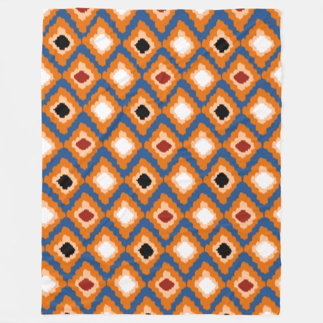 Modern Orange Ikat Diamonds Custom Fleece Blanket (Front)