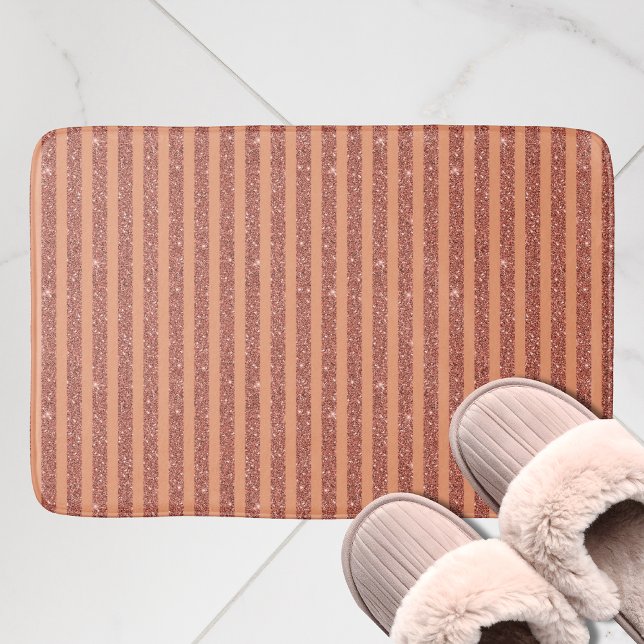 Modern Orange Mango Glitter Style Vertical Stripes Bath Mat (Creator Uploaded)