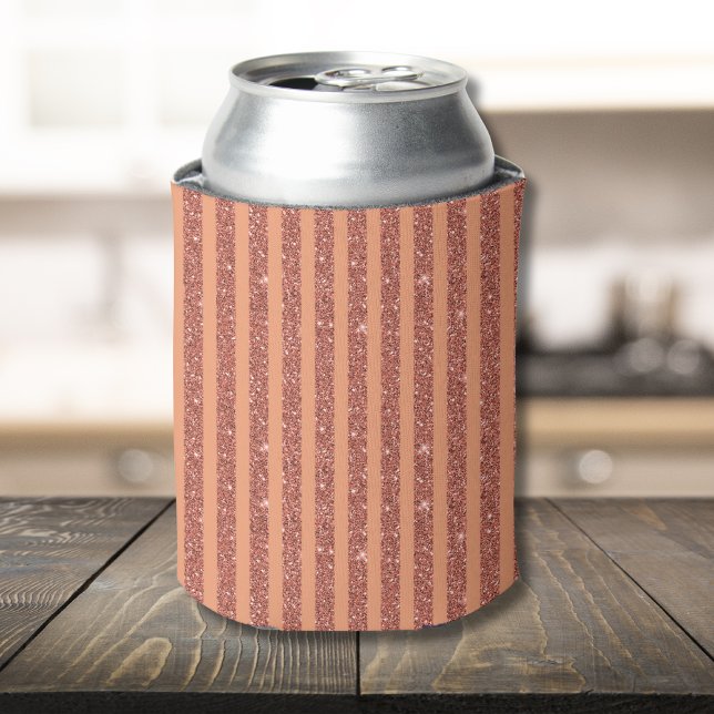 Modern Orange Mango Glitter Style Vertical Stripes Can Cooler (Creator Uploaded)