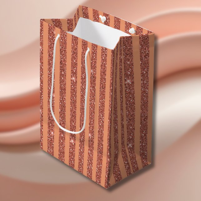 Modern Orange Mango Glitter Style Vertical Stripes Medium Gift Bag (Creator Uploaded)